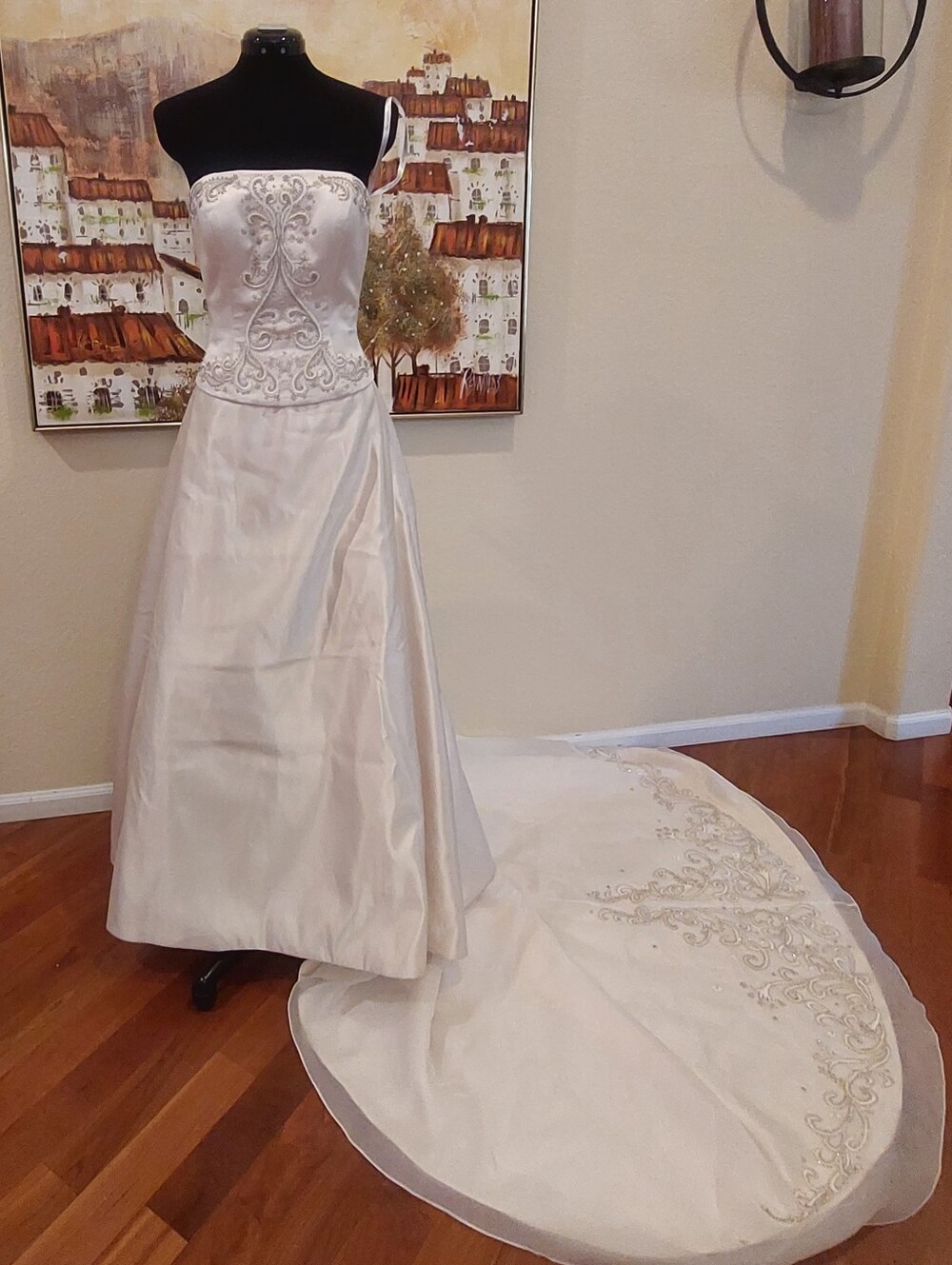 Oleg Cassini Rum Strapless Corset A-line Wedding Gown - Beading/Silver Embroider